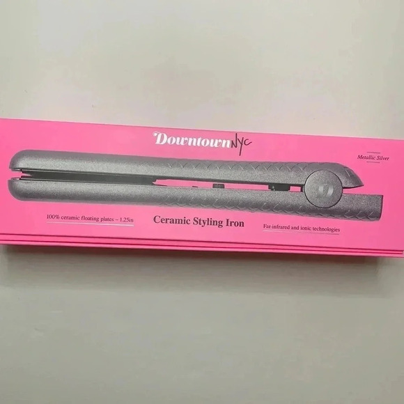 Eva NYC Ceramic Flat Iron Metallic Silver 1.25” Plates New - Picture 1 of 9